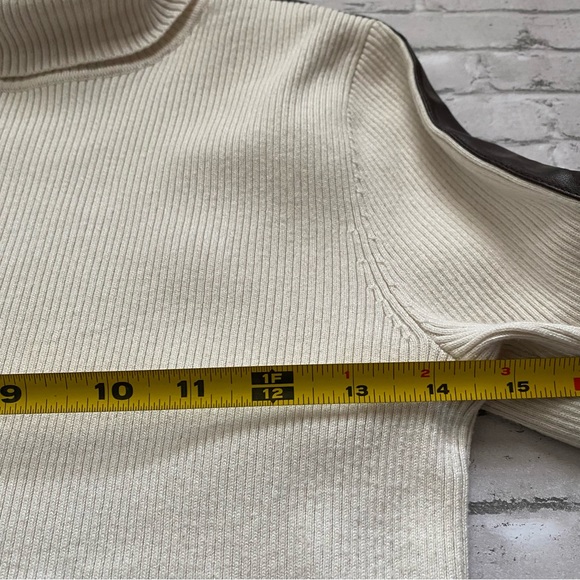 Lauren Ralph Lauren Cream Turtleneck Sweater with Faux Leather Trim - Picture 9 of 10
